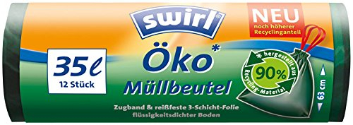 Swirl Öko-Müllbeutel 35 Liter, grün-transparent, mit Zugband - 12St. - 2x