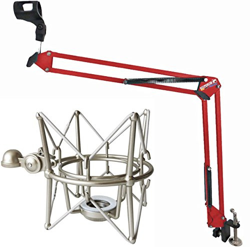 keepdrum NB35 RD Rot Gelenkarm Mikrofonstativ + MS088 Mikrofon Spinne Silber für Rode Mikrofone
