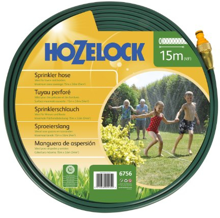HOZELOCK - Flat Sprinkler Hose 15 m : Perforated Hose Producing a Fine Spray like a Sprinkler, for Watering Narrow, Long Surfaces (27 m²), Ready to Use [6756P0000]