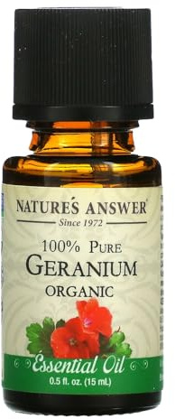 Nature’s Answer USDA Organic Geranium Essential Oil, 100% Pure | Natural Aromatherapy Oil for Diffuser/Humidifier, Steam Distilled 0.5 fl oz. (15ml) | Made in USA