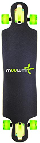 Muuwmi Longboard Compact Neon - ABEC 7 Kugellager Neon - mit LED-Leuchtrollen - Deck 83x22cm - max. 100kg