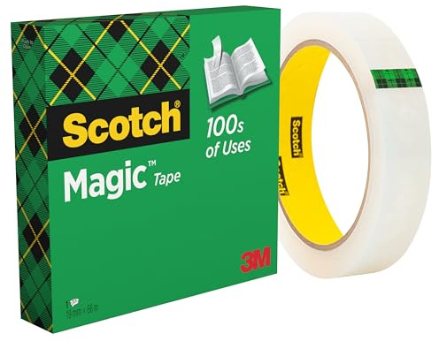 Scotch Magic Tape, 1 Rolle, 19 mm x 66 m | Universalklebeband zum Reparieren, Beschriften und Verschließen; Matt, Unsichtbar und Beschreibbar