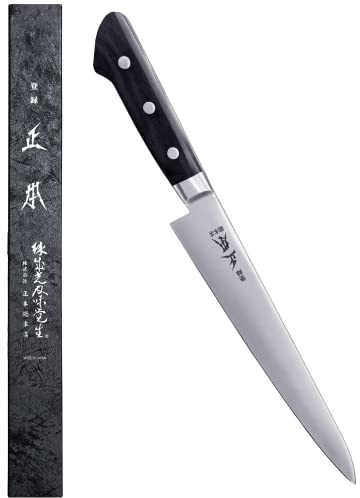 MASAMOTO VG Sujihiki Slicing Knife 9.4 (240mm) Made in JAPAN, Professional Japanese Slicer Knife for Brisket, Meat, Sashimi, Super Sharp Japanese Stainless Steel Blade, Full Tang POM Handle, Black