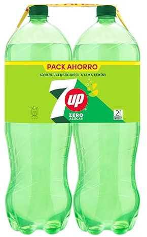 7 UP Refresco cero de lima y limón, sin azúcares y sin calorías, bipack dos botellas de 2 litros, 4 litros en total