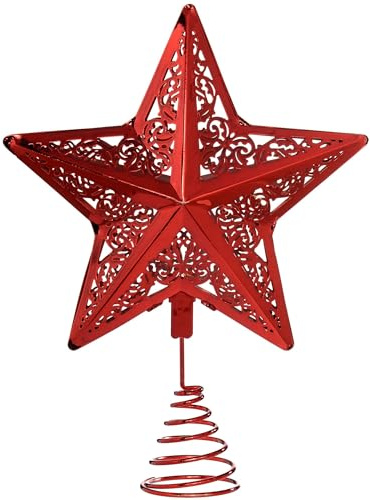 WeRChristmas Star Weihnachten Weihnachtsbaumspitze Dekoration, Plastik, rot, 30 x 23 x 6.5 cm