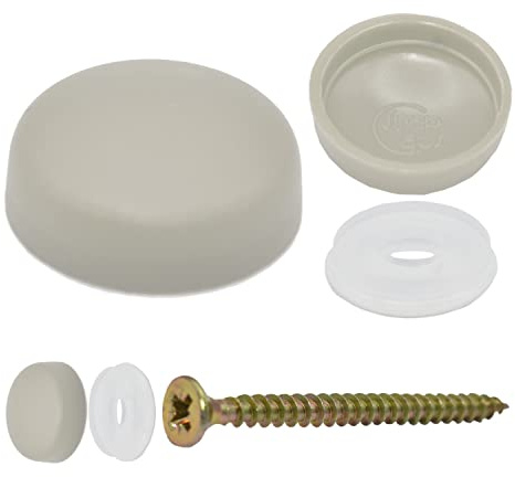 Snap-On Two Piece Dome Screw Cover Caps - Pack of 50 Large Matt Caps & Bases : Greige Grey