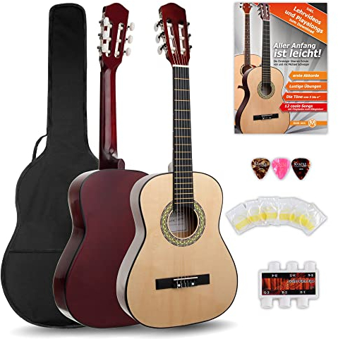 Classic Cantabile AS-851 1/2 Konzertgitarre Starter Set (Komplettes Anfänger Set mit Klassik Gitarre, Gigbag Tasche, Nylonsaiten, Lehrbuch/Schule, 3x Plektren und Stimmpfeife)