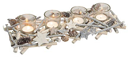 Geschenkbox Adventskranz aus echtem Schwemm- Holz mit Sternen und Zapfen- sehr dekorative Ausführung mit 4 Glaseinsätzen