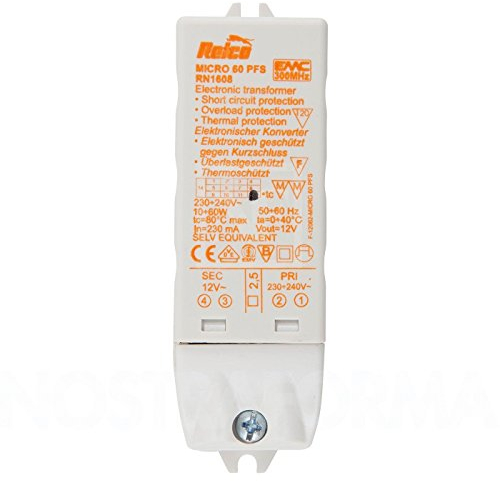 Relco RN1608 elektronischer Trafo Micro Halogen & LED 10-60 Watt - 124x38x21mm - Transformator 230V auf 12V - dimmbar