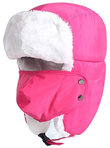 BXT Cappello Invernale Unisex per Bambini dai 5 ai 15 Anni, Foderato in Pelliccia Termica con Aletta per Le Orecchie, Antivento, Copertura per la Bocca, Neve, Sci, Snowboard, Pilota Aviatore Rosa