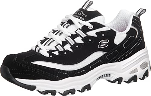 Skechers Women's D'lites-biggest Fan Trainers, Black Trubuck/ White Mesh/ Silver Trim, 5 UK