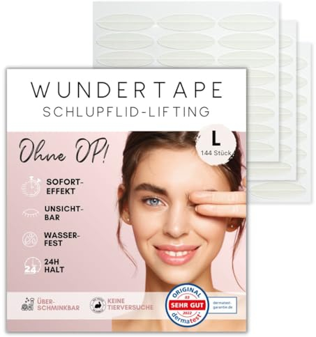 WUNDERTAPE L Strisce adesivi per occhi incappucciati - alza palpebre cadenti senza chirurgia! cerotti invisibile per sollevare le palpebre (lift stickers for eye lids) (144 x L)