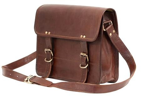Indian Hando Art 10 Inch Leather Messenger Bag vintage Leather satchel Crossbody Bags for Men and Women (10 inch small)