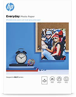 HP Everyday Photo Paper, Q5451A, 25 hojas de papel fotográfico brillante avanzado, compatible con impresoras de inyección de tinta, A4, peso del material de impresión 200 g/m²
