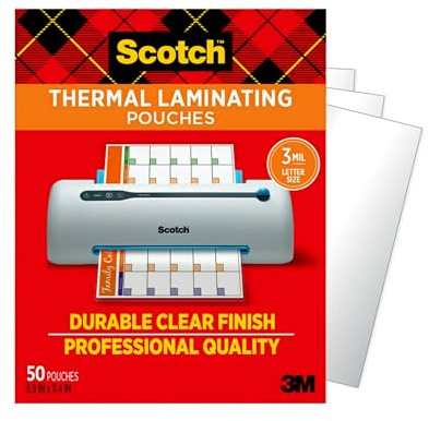 Scotch Termiska lamineringsfickor, 50-pack, genomskinliga, 3 mm, för hemmagjorda laminering, julbanderoller och presentetiketter m.m., passar brevstorlek (22,6 x 28,9 cm)