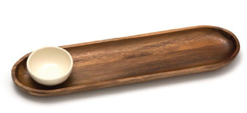 Lipper International Acacia Wood Bread Cutting and Serving Board with Ceramic Dipping Bowl