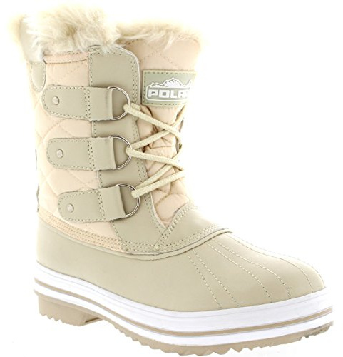 Polar Mujer Acolchado Corto Pato Forrada De Piel Cordones Nieve Invierno Bota - BEI UK7/EU40 - AYC0014
