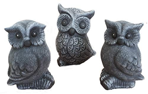 STEINFIGUREN SPICKER Steinfigur Eule 3er Set 120/1, 121/1, 122/1, Gartenfigur Steinguss Tierfigur Basaltgrau