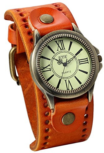 JewelryWe Damen Armbanduhr Vintage Casual Analog Quarz Leder Band Uhr mit römischen Ziffern Zifferblatt
