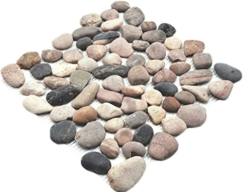 Flußkiesel Steinkiesel gewölbt beige grau schwarz anthrazit BODEN WAND BAD WC DUSCHWAND DUSCHTASSE, Mattengröße: 315x315 = 0,10 qm, Steingröße: 30-60x8-10mm - 1 Matte