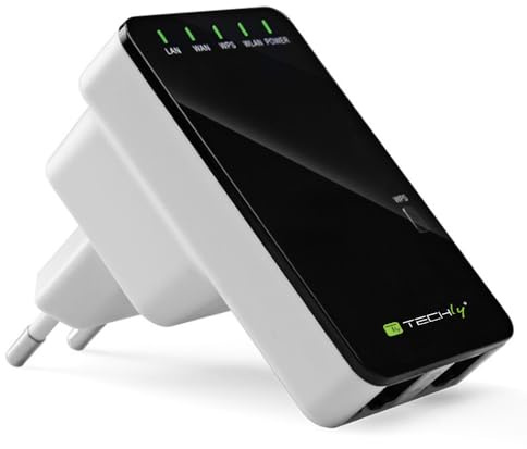 Techly 301078 Ripetitore Router Wireless 300N da Muro Repeater2 Nero/Bianco