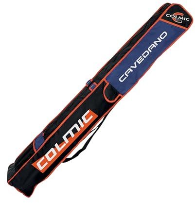 Colmic – Sacca Porta Canne da Pesca CAVEDANO con Tasca Laterale, 155 cm – Imbottita, Robusta e Capiente – Design Nero/Blu con Dettagli Arancioni – Prodotto Ufficiale Colmic