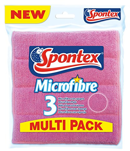 Spontex Pad X3 - Set de Microfibra, Rosa, Verde y Amarillo, 3 Unidades