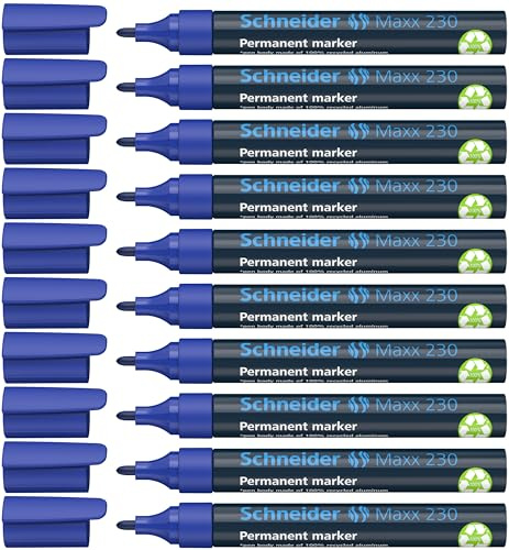 Schneider Maxx 230 Permanent-Marker mit Rundspitze (nachfüllbar, Cap-Off-Ink, Aluminiumschaft, 1 - 3 mm) 10er Packung blau
