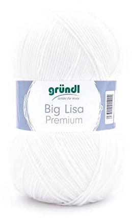 Gründl Big Lisa Premium Häkelgarn 1 Knäuel 250 g, Weiß | Häkelgarn mit wollartigem Charakter, pflegeleichtes Garn aus 100 % Polyacryl, 250 g / 665 m, Nadelstärke: 3,5 - 4,5