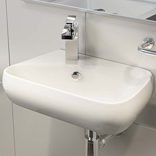 Waschbecken24 | Kleines Waschbecken Gäste Wc | Handwaschbecken Mit Lotus-Effekt | Platzsparendes Waschbecken Für Badezimmer | Modernes Design | Einfache Installation (45x28x13cm, Weiß / H90)