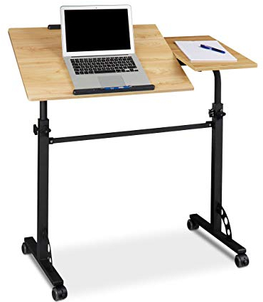 Relaxdays Laptoptisch groß XXL höhenverstellbar, HxBxT: 110 x 100 x 50 cm, Holz, Mobiles Rednerpult, Bremsbare Rollen, Notebook, Beamer, Laptops, 2 Ablagen, Eiche natur