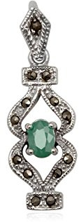 EYS JEWELRY® Damen-Anhänger Jugendstil 34 x 11 mm Smaragd Markasit 925 Sterling Silber grün im Etui Damenanhänger