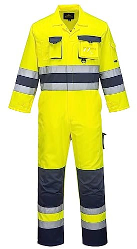 Portwest TX55 Uomo Nantes Tuta da Lavoro Alta Visibilità Riflettente Tuta di Sicurezza Classe 3 Giallo/Navy, S