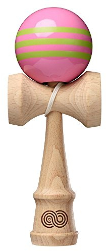 Kendama USA - Kaizen Triple Rayure – Rose avec Triple Rayure Vert Citron – Brillant
