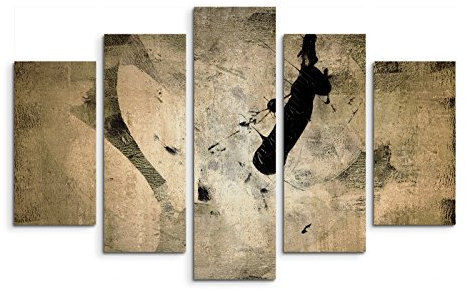 5 teiliges Wandbild auf Leinwand (Gesamt: H: 100cm B: 160cm) Keilrahmenbild Canvas Fotodruck Leinwandbild Leinwanddruck Kunstdruck Wandbild beige grün schwarz gemalt