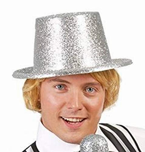 Guirca- Cylinder Glitterad hatt Vuxen Unisex, Silver, En storlek, 13453