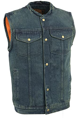 Milwaukee Leather Men's Snap Front Denim Club Style Vest w/Gun Pocket (Blue, XX-Large)
