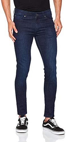 ENZO Herr Super Skinny Slim Fit Stretch Denim Retro Jeans Byxor, Mörk stentvätt, 32W x 32L