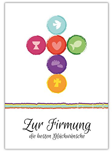 Kartenkaufrausch Frische, moderne Firmungs Karte mit Kreuz aus Symbolen: Zur Firmung die besten Glückwünsche • schöne Premium Grusskarte mit Umschlag für beste Freunde und Lieblingsmenschen