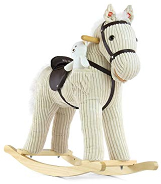 Milly Mally 5901761122183 - Schaukelpferd Schaukelspielzeug mit Soundeffekten Teddybär, weiß