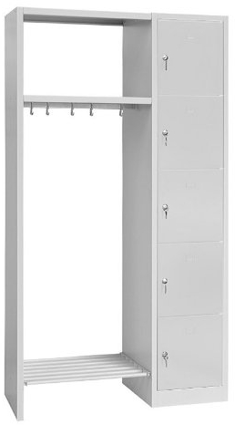 Lüllmann Schließfachschrank Wertfachschrank Fächerschrank Spind Umkleideschrank rechts inkl. Garderobe 5 Fächer-Spint 525510 Lichtgrau Maße:1800 x 1100 x 500 mm (H x B x T)