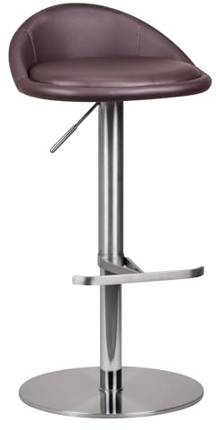 FineBuy Barhocker Edelstahl Braun mit Lehne, verstellbar 54-79 cm | Barstuhl 360 Grad drehbar, gepolsterte Sitzfläche, Thekenhocker mit Standfuß, Bistrohocker für Küche und Bar