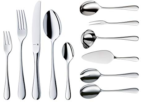 WMF Kent Plus Besteck Set 12 Personen, 66 teilig, 60 Teile mit Servierbesteck, Hohlheftmesser, Cromargan protect poliert, kratzbeständig, spülmaschinenfest