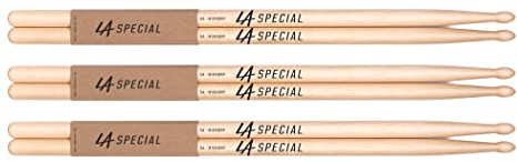 LA Specials Drumsticks | Schlagzeug Sticks | 5A Hickory Drumsticks, ovaler Holzkopf, drei Paare