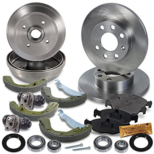 BESTPRICE Bremsenset inkl. Bremsscheiben vorne Ø 236 mm Voll + Bremstrommel hinten Ø 200 mm + Bremsbeläge vorne und Bremsbacken hinten + Radlagersatz, Kompatibel mit OPEL CORSA B (S93)