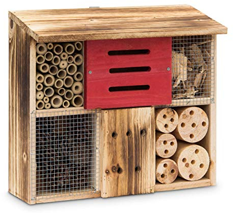 Relaxdays Insektenhotel gebrannt HBT 29 x 33 x 13,5 cm Bienenhotel aus Naturmaterialien als Unterschlupf für Käfer, Bienen, Wespen und Schmetterlinge Insektenhaus aus Holz mit Flachdach, natur