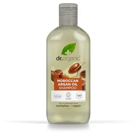 Dr Organic Marokkanisches Arganöl Shampoo, Belebend, Natürlich, Vegan, Tierversuchsfrei, Paraben- & SLS-frei, Recycelbar & Aus im Meer gebundenem Plastik recycelt, Zertifiziert Bio, 265ml