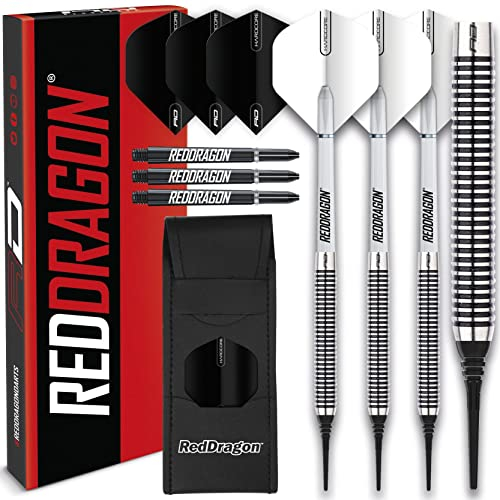 RED DRAGON Pegasus Tungsten Soft Dartpfeile - 18 Gramm: Weiße Schäfte, Weiße Flüge und Darttasche