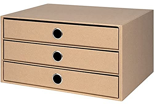 Rössler Papier 1524452623 - S.O.H.O. 3er Schubladenbox für DIN A4, mit Griffloch, Kraft, 343 x 250 x 185 mm, 1 Stück