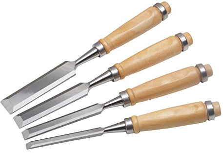 Werkzeyt Stechbeitel-Satz 4-teilig - Zur Bearbeitung von Holz - Verschiedene Breiten 8 / 12 / 18 / 26 mm - Mit Holzgriff / Holzmeißel / Schnitzwerkzeug für Holzschnitzerei / CPT861000